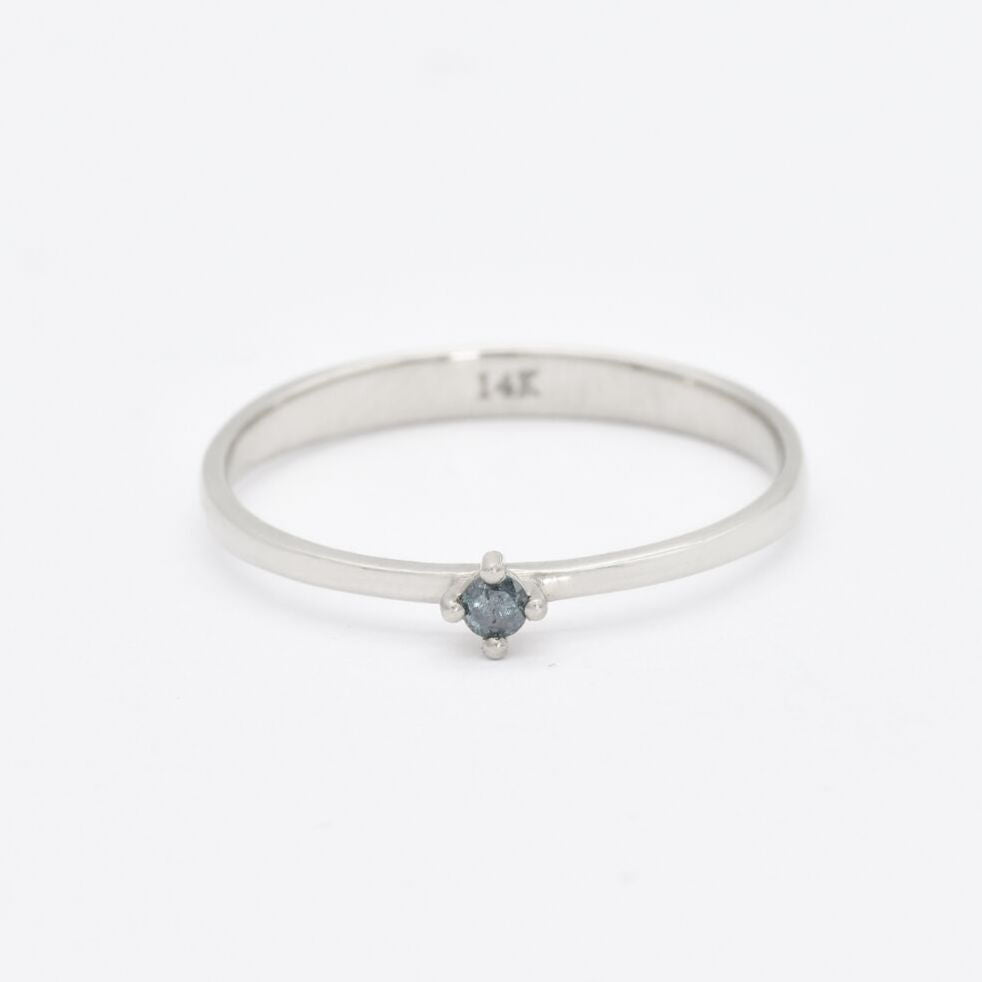 Certified Blue Diamond Ring - Dainty Blue Diamond Ring - Real 14k White Gold Ring