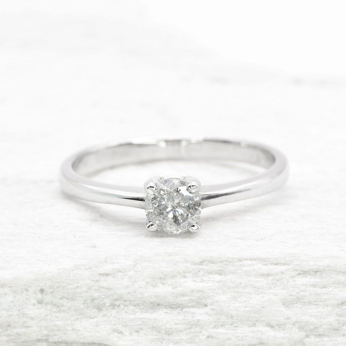 Certified Diamond Ring - Solid 18k White Gold Engagement Ring - Classy Solitaire Diamond Ring