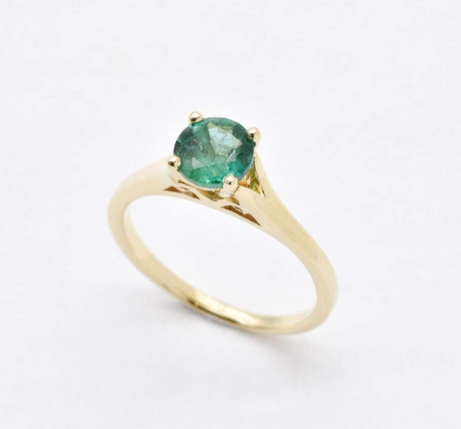 Certified Emerald Gold Ring - Genuine Emerald Solitaire Ring - 1 Carat Emerald Gold Ring