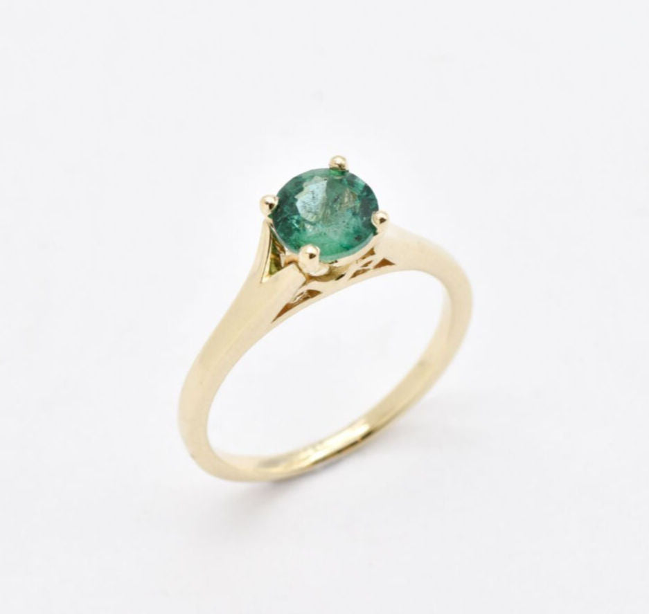 Certified Emerald Gold Ring - Genuine Emerald Solitaire Ring - 1 Carat Emerald Gold Ring