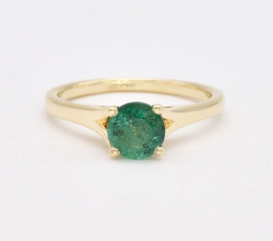 Certified Emerald Gold Ring - Genuine Emerald Solitaire Ring - 1 Carat Emerald Gold Ring