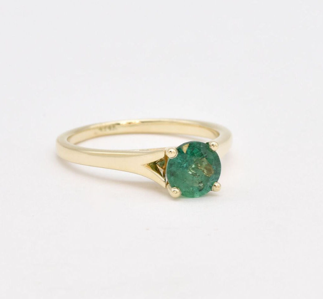 Certified Emerald Gold Ring - Genuine Emerald Solitaire Ring - 1 Carat Emerald Gold Ring