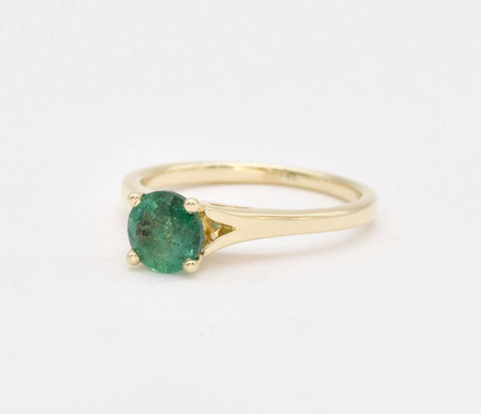 Certified Emerald Gold Ring - Genuine Emerald Solitaire Ring - 1 Carat Emerald Gold Ring