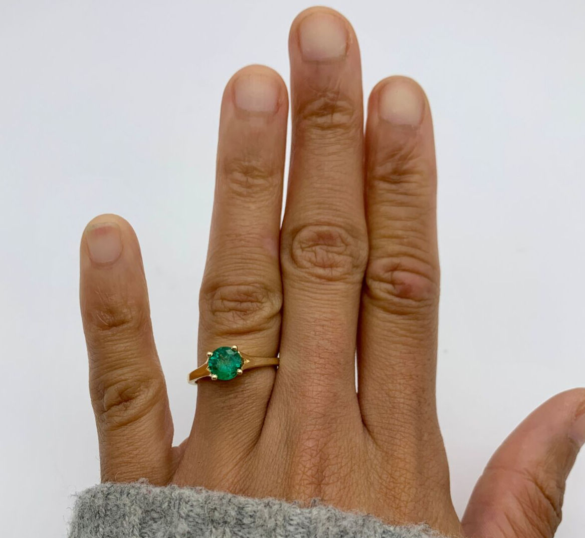 Certified Emerald Gold Ring - Genuine Emerald Solitaire Ring - 1 Carat Emerald Gold Ring