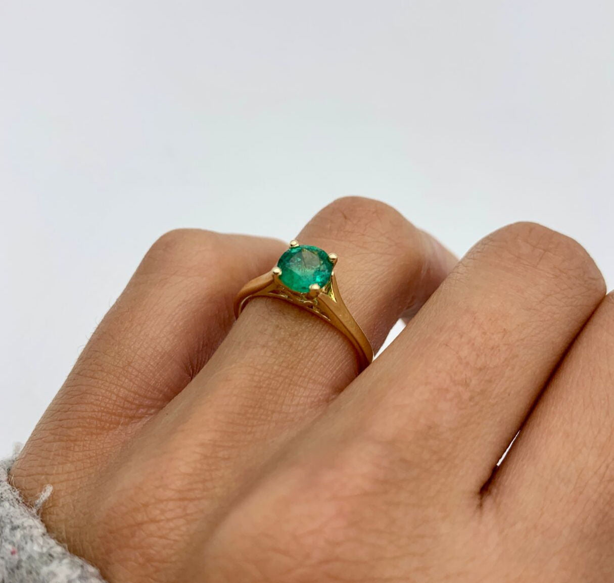 Certified Emerald Gold Ring - Genuine Emerald Solitaire Ring - 1 Carat Emerald Gold Ring