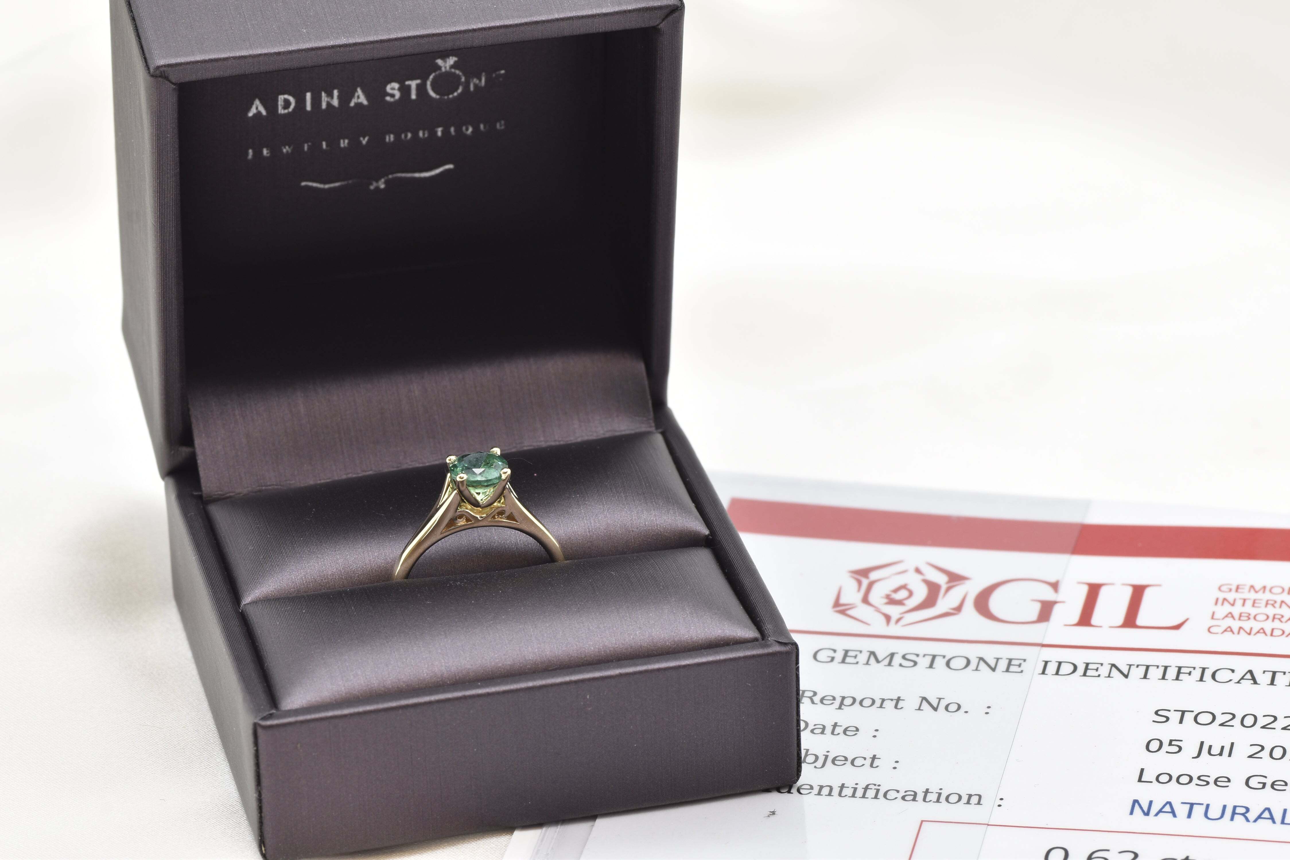 Certified Emerald Gold Ring - Genuine Emerald Solitaire Ring - 1 Carat Emerald Gold Ring