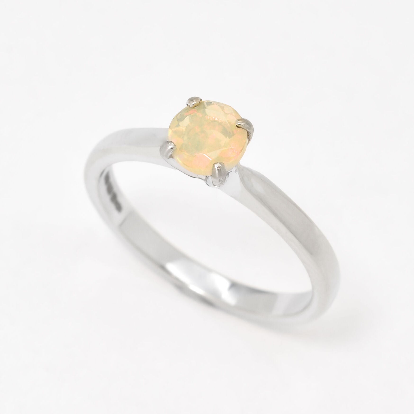Certified Fire Opal Ring - Solid 18k White Gold Opal Ring - Real Opal Solitaire Ring
