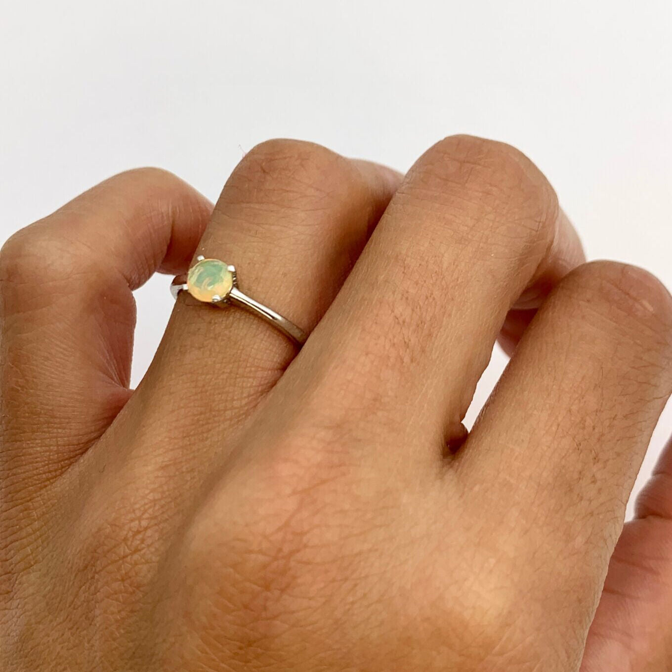 Certified Fire Opal Ring - Solid 18k White Gold Opal Ring - Real Opal Solitaire Ring