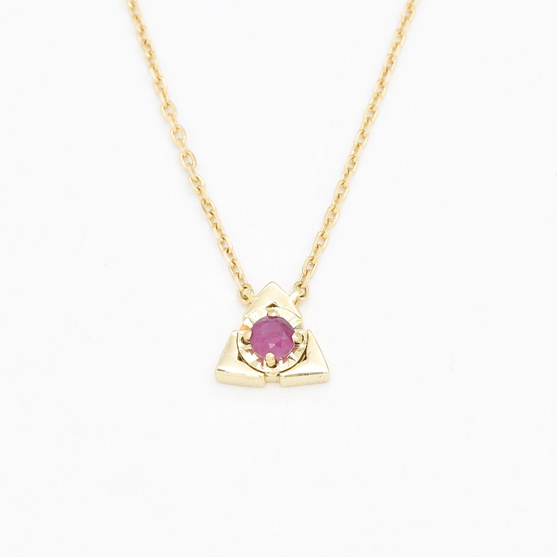 Certified Genuine Ruby Pendant - REAL 14k Gold Triangle Necklace - Dainty Ruby Gold Pendant