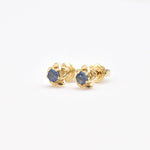 Certified Genuine Sapphire Earrings - Solid 14k Gold Sapphire Studs - Dainty Flower Real Gold Earrings