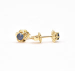 Certified Genuine Sapphire Earrings - Solid 14k Gold Sapphire Studs - Dainty Flower Real Gold Earrings