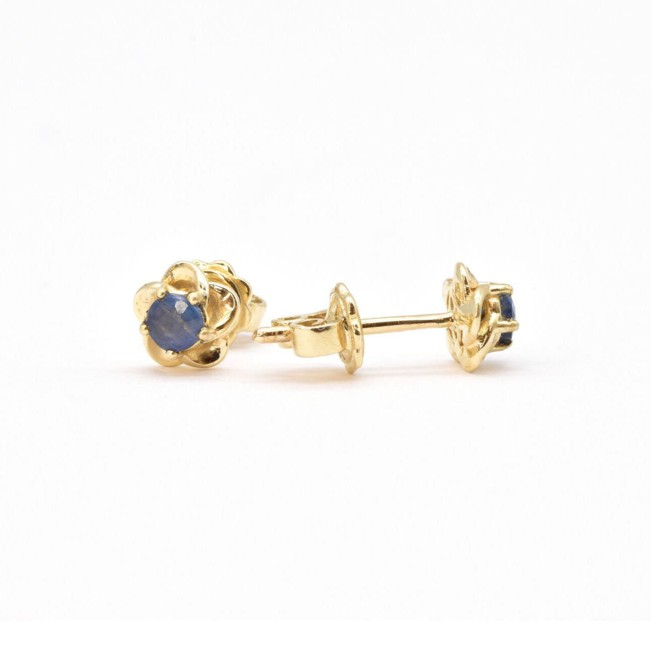 Certified Genuine Sapphire Earrings - Solid 14k Gold Sapphire Studs - Dainty Flower Real Gold Earrings