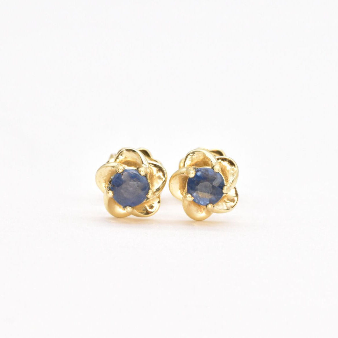 Certified Genuine Sapphire Earrings - Solid 14k Gold Sapphire Studs - Dainty Flower Real Gold Earrings