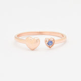 Certified Real Sapphire Gold Ring - Solid 14k Real Gold Sapphire Ring - Dainty Open Heart Real Gold Ring