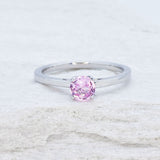 Certified Pink Sapphire White Gold Ring - Solitaire Genuine Pink Sapphire Ring - 18k Real White Gold Ring