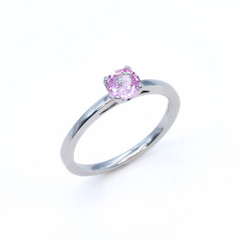 Certified Pink Sapphire White Gold Ring - Solitaire Genuine Pink Sapphire Ring - 18k Real White Gold Ring