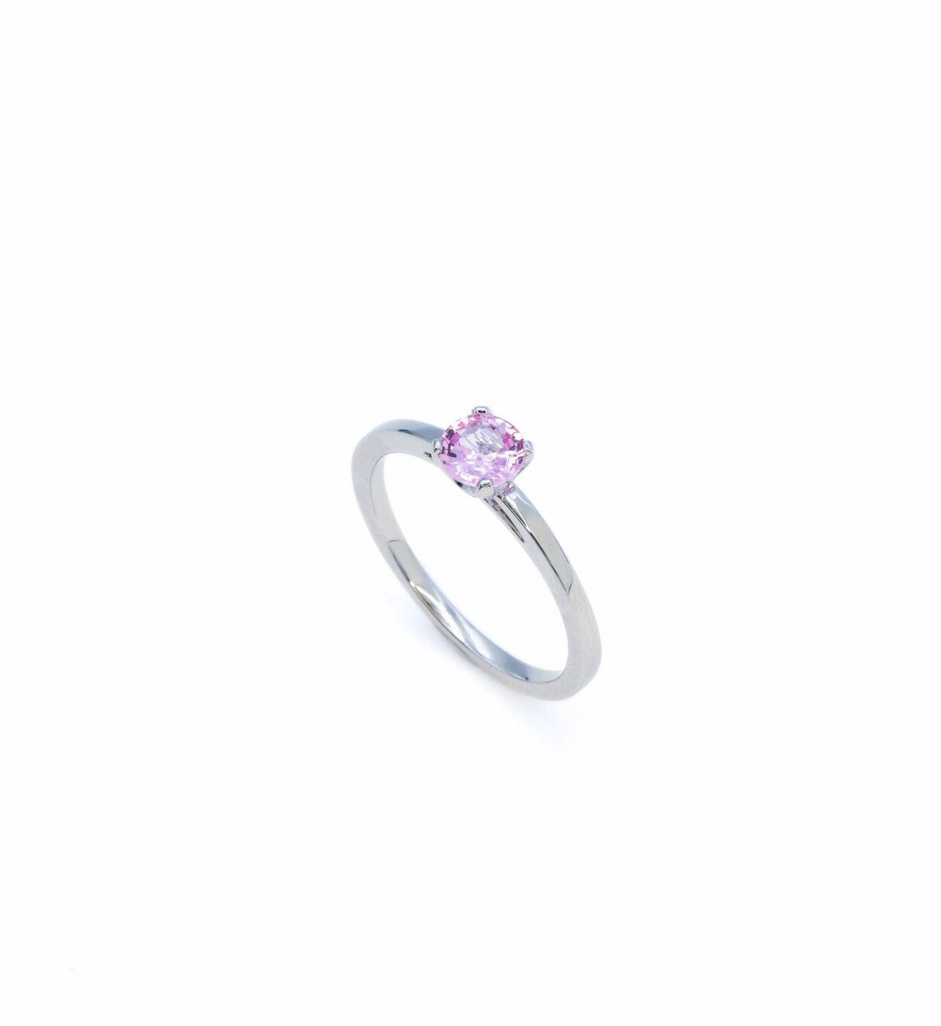 Certified Pink Sapphire White Gold Ring - Solitaire Genuine Pink Sapphire Ring - 18k Real White Gold Ring