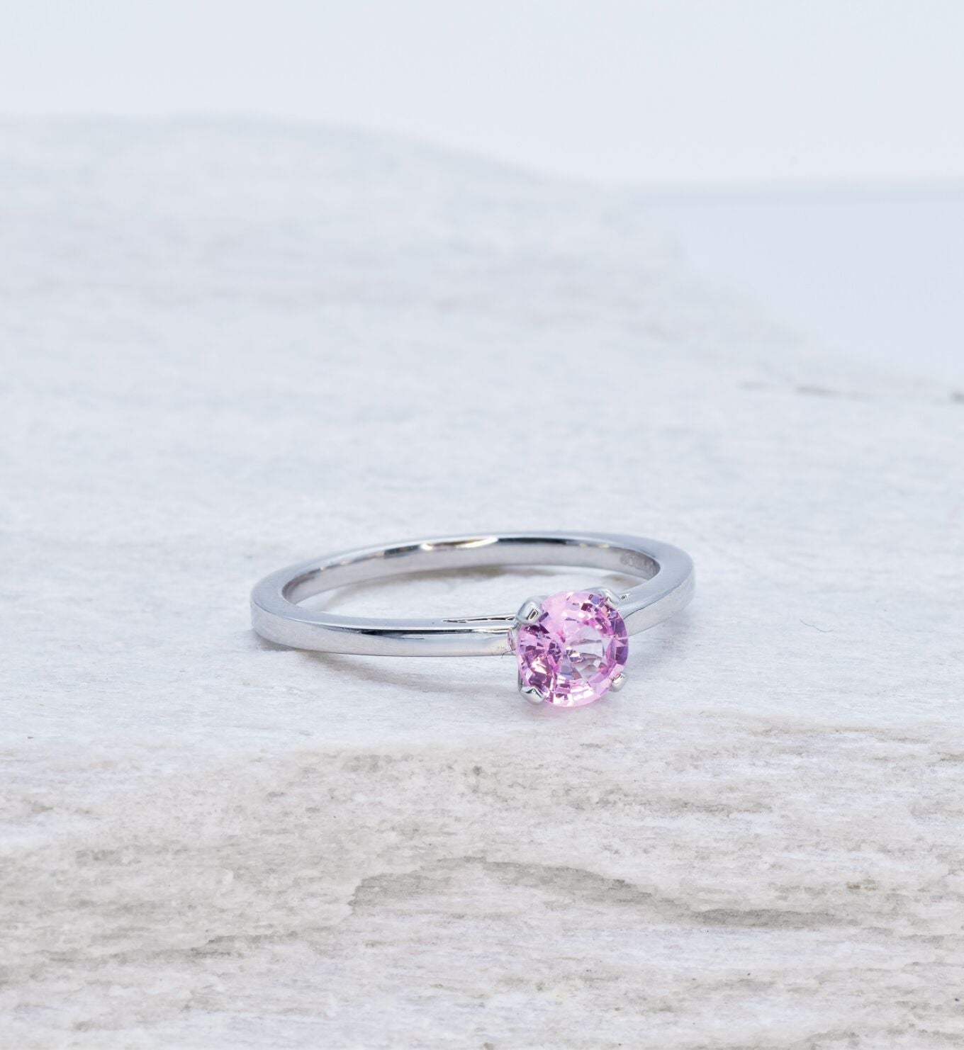 Certified Pink Sapphire White Gold Ring - Solitaire Genuine Pink Sapphire Ring - 18k Real White Gold Ring