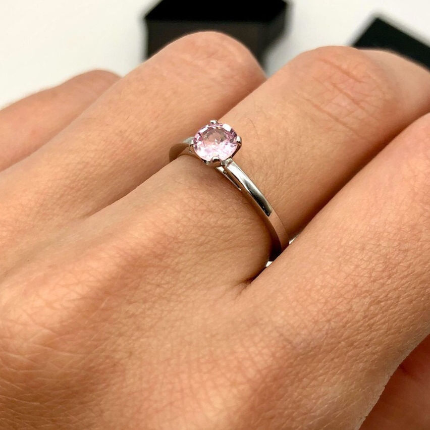 Certified Pink Sapphire White Gold Ring - Solitaire Genuine Pink Sapphire Ring - 18k Real White Gold Ring (41097005072450)