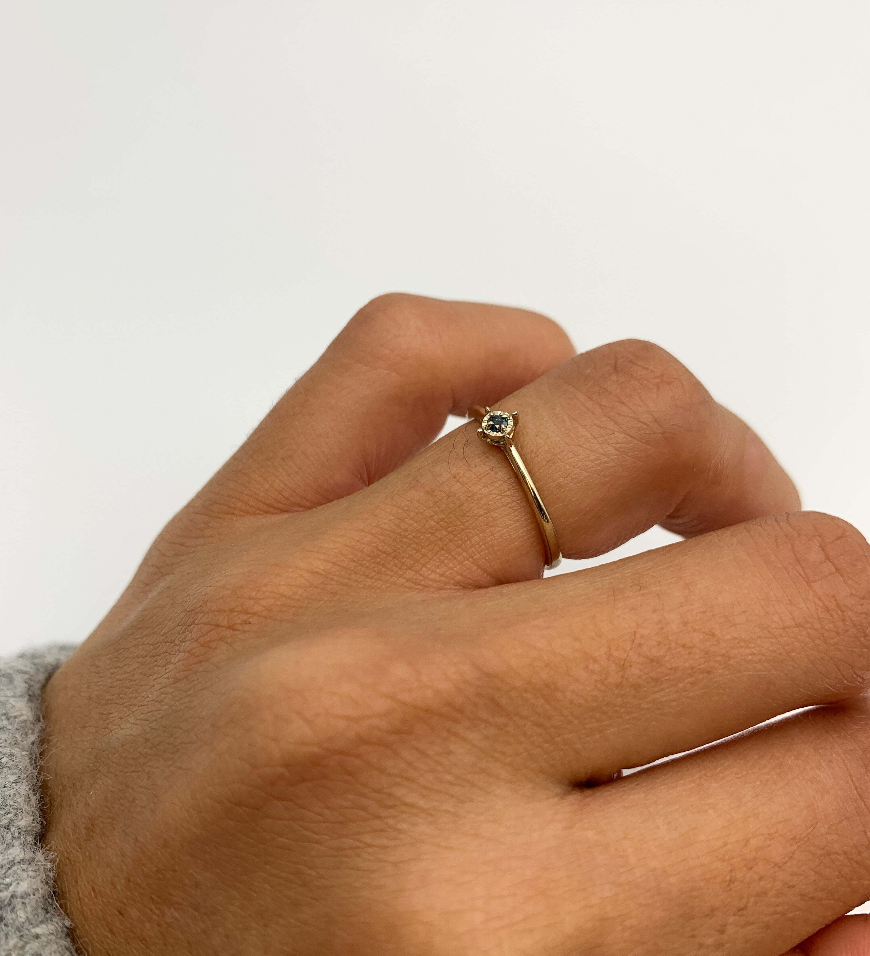 Certified REAL Blue Diamond Ring - Brilliant Diamond Solitaire Ring - Solid 18k Real Gold Ring