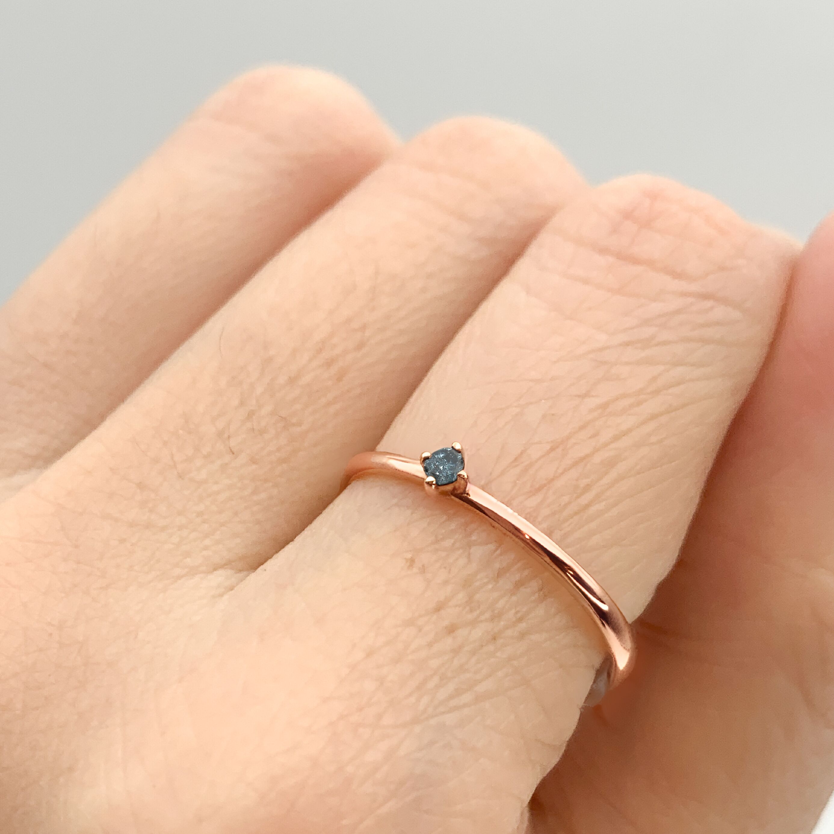 Certified REAL Blue Diamond Ring - Real 14k Solid Gold Diamond Ring - Blue Dainty Gold Ring (41144350474306)