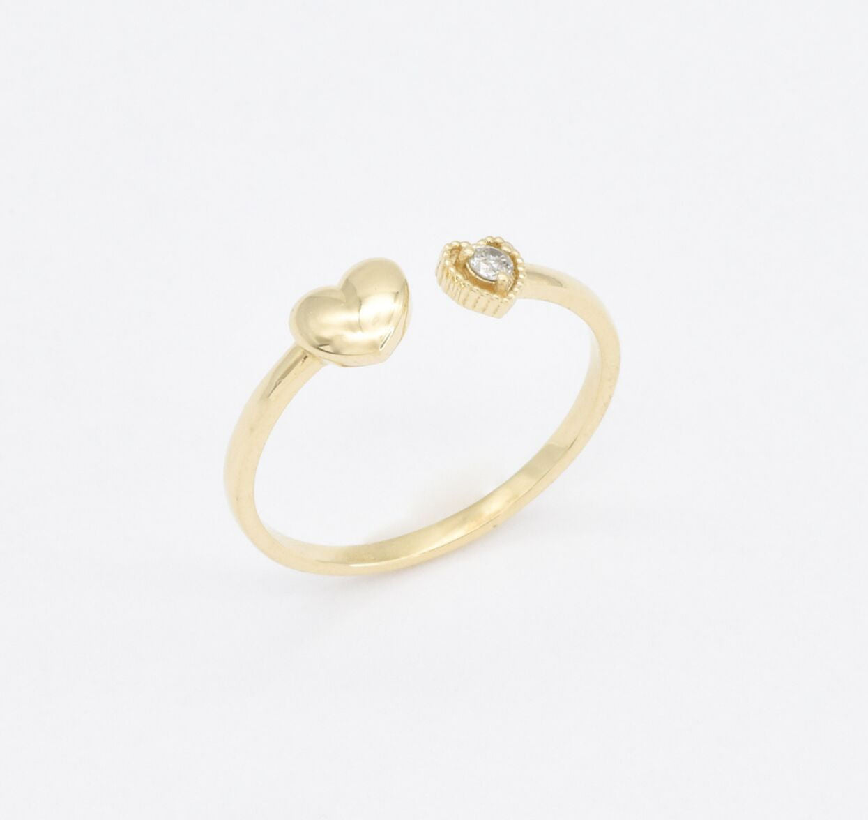 Certified Real Diamond Heart Open Ring - Real 14k Yellow Gold Diamond Ring - Dainty Heart Gold Ring