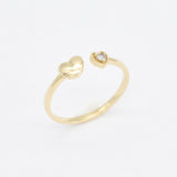 Certified Real Diamond Heart Open Ring - Real 14k Yellow Gold Diamond Ring - Dainty Heart Gold Ring