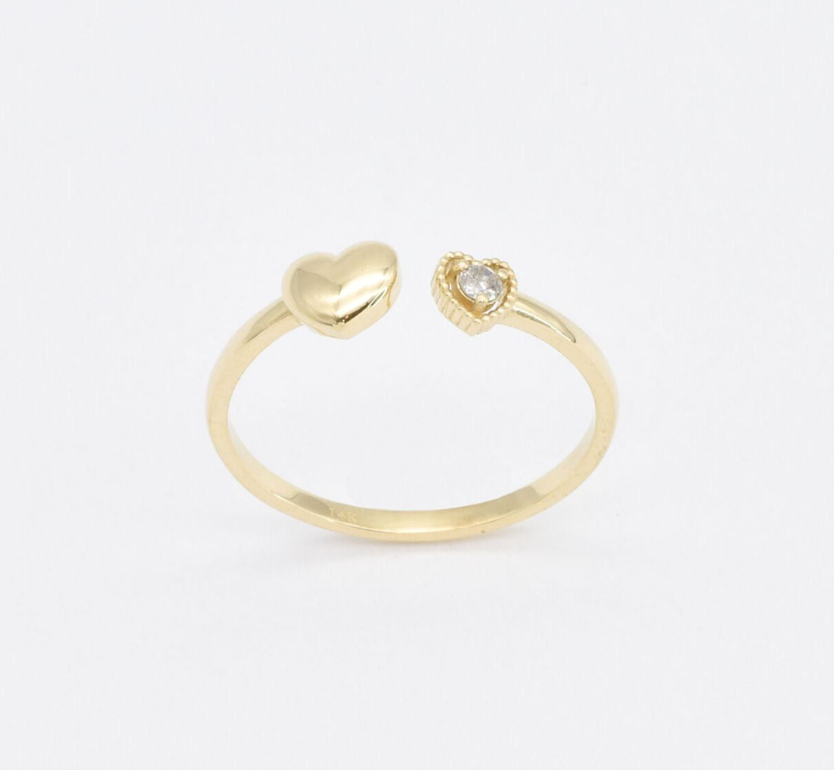 Certified Real Diamond Heart Open Ring - Real 14k Yellow Gold Diamond Ring - Dainty Heart Gold Ring