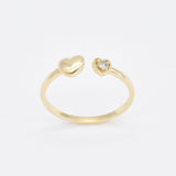 Certified Real Diamond Heart Open Ring - Real 14k Yellow Gold Diamond Ring - Dainty Heart Gold Ring