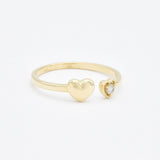 Certified Real Diamond Heart Open Ring - Real 14k Yellow Gold Diamond Ring - Dainty Heart Gold Ring