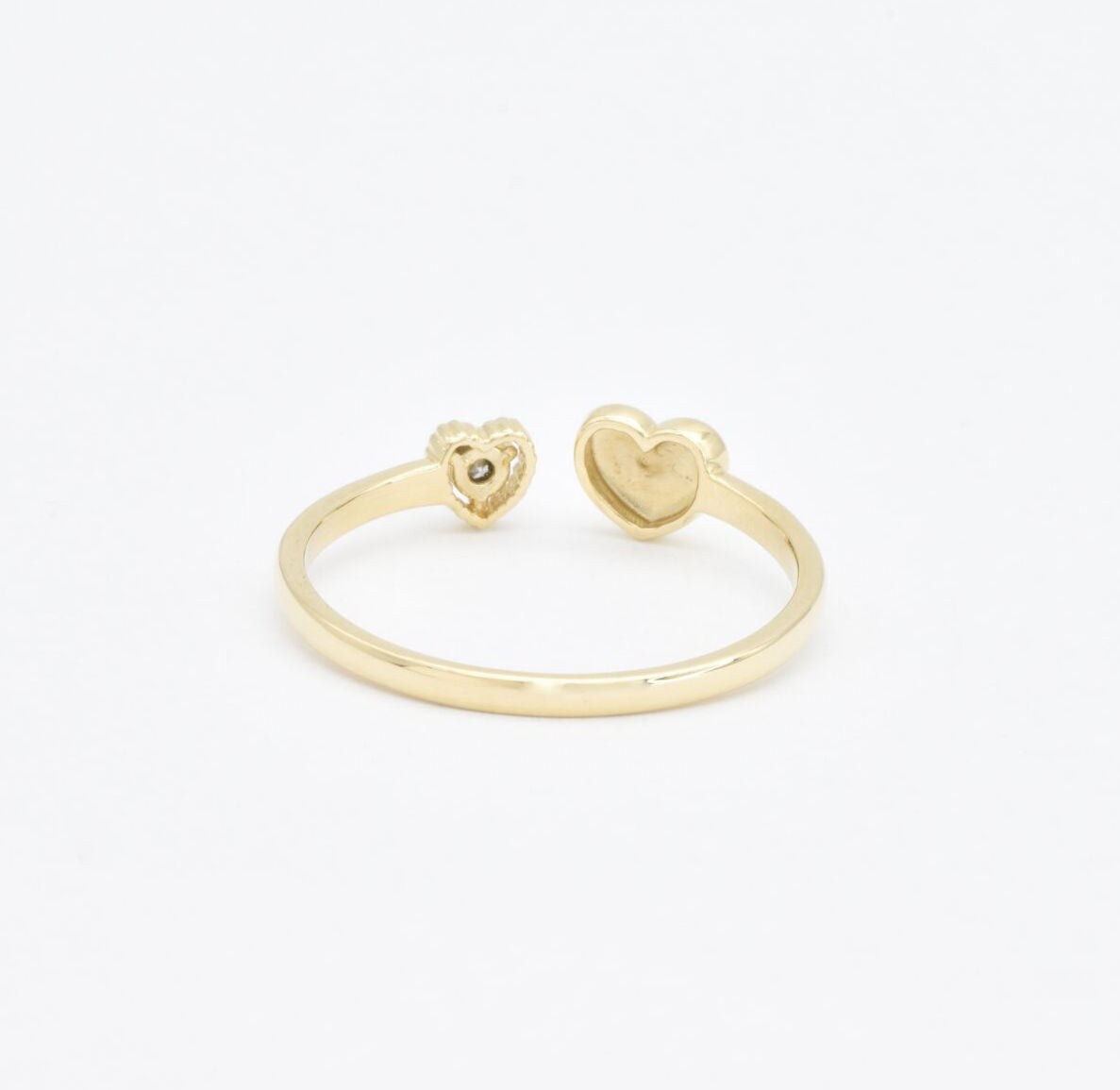 Certified Real Diamond Heart Open Ring - Real 14k Yellow Gold Diamond Ring - Dainty Heart Gold Ring