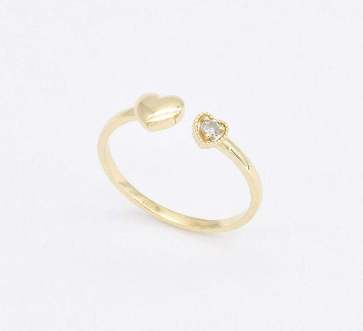 Certified Real Diamond Heart Open Ring - Real 14k Yellow Gold Diamond Ring - Dainty Heart Gold Ring