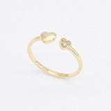 Certified Real Diamond Heart Open Ring - Real 14k Yellow Gold Diamond Ring - Dainty Heart Gold Ring