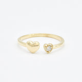 Certified Real Diamond Heart Open Ring - Real 14k Yellow Gold Diamond Ring - Dainty Heart Gold Ring