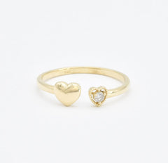 Certified Real Diamond Heart Open Ring - Real 14k Yellow Gold Diamond Ring - Dainty Heart Gold Ring