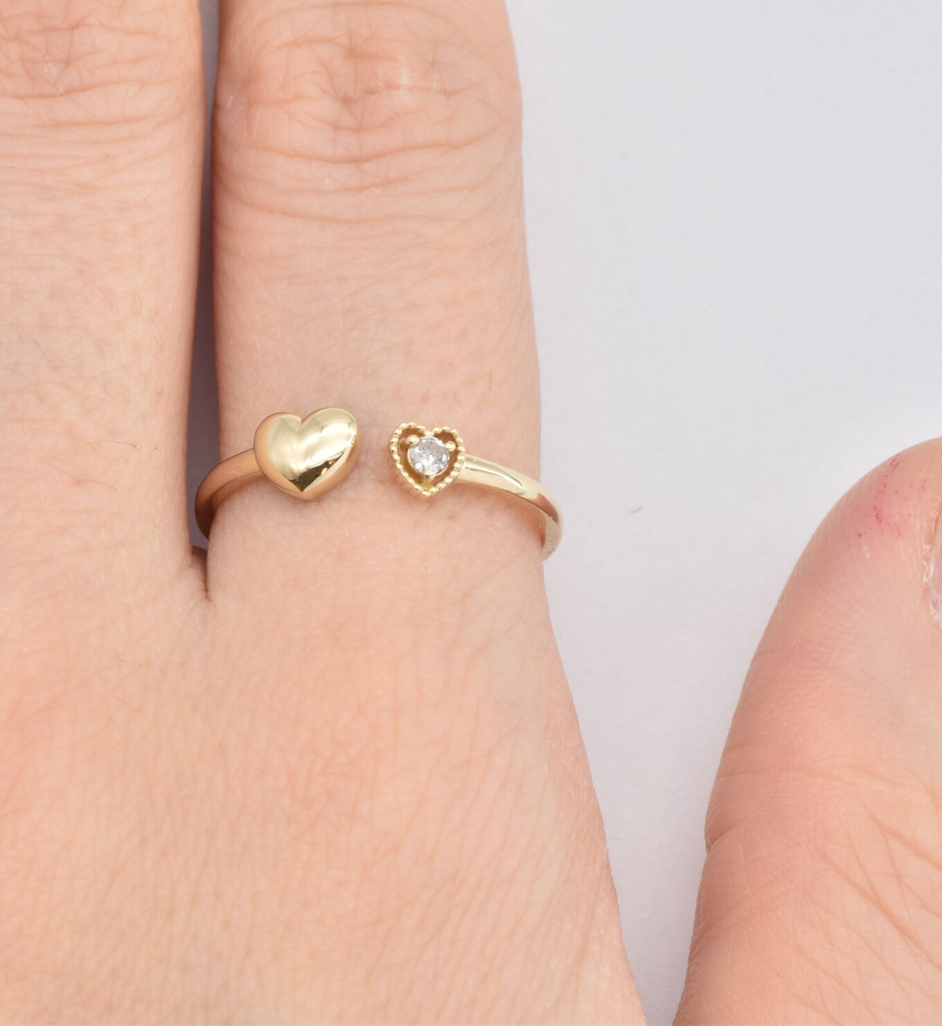 Certified Real Diamond Heart Open Ring - Real 14k Yellow Gold Diamond Ring - Dainty Heart Gold Ring