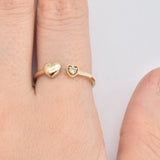 Certified Real Diamond Heart Open Ring - Real 14k Yellow Gold Diamond Ring - Dainty Heart Gold Ring