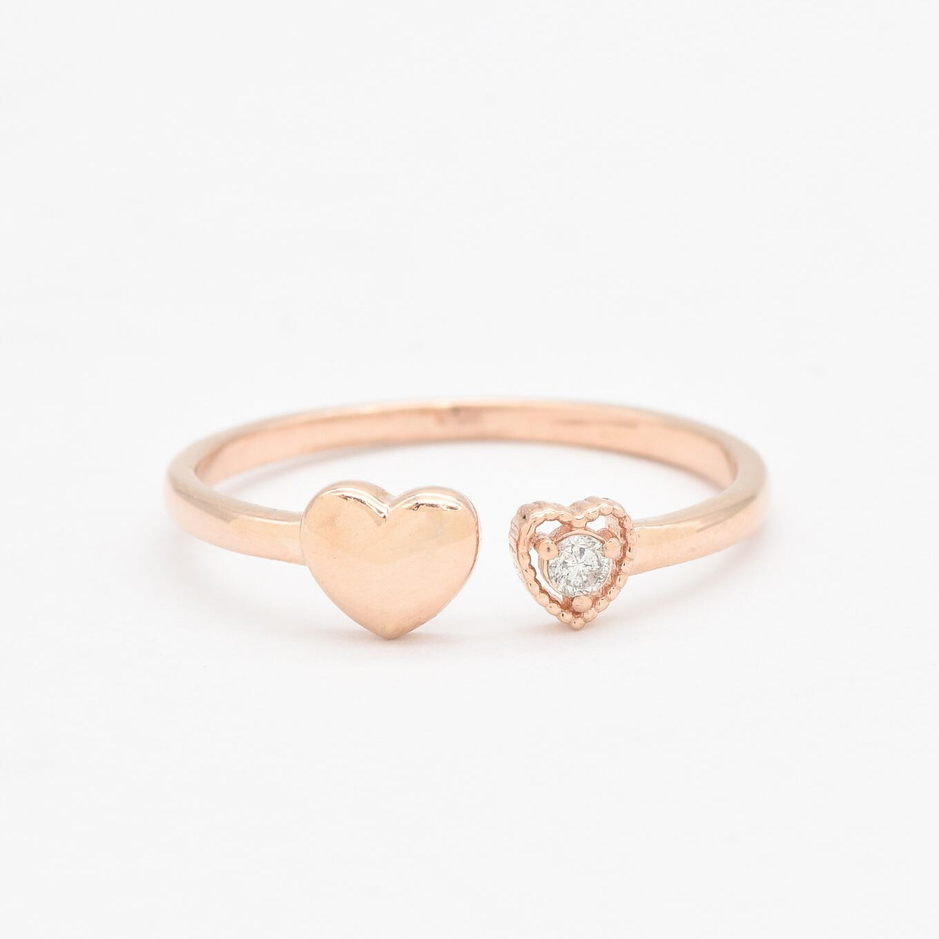 Certified Real Diamond Open Heart Ring - Real 14k Rose Gold Diamond Ring - Dainty Brilliant Solid Gold Ring