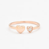 Certified Real Diamond Open Heart Ring - Real 14k Gold Diamond Ring - Dainty Brilliant Solid Gold Ring