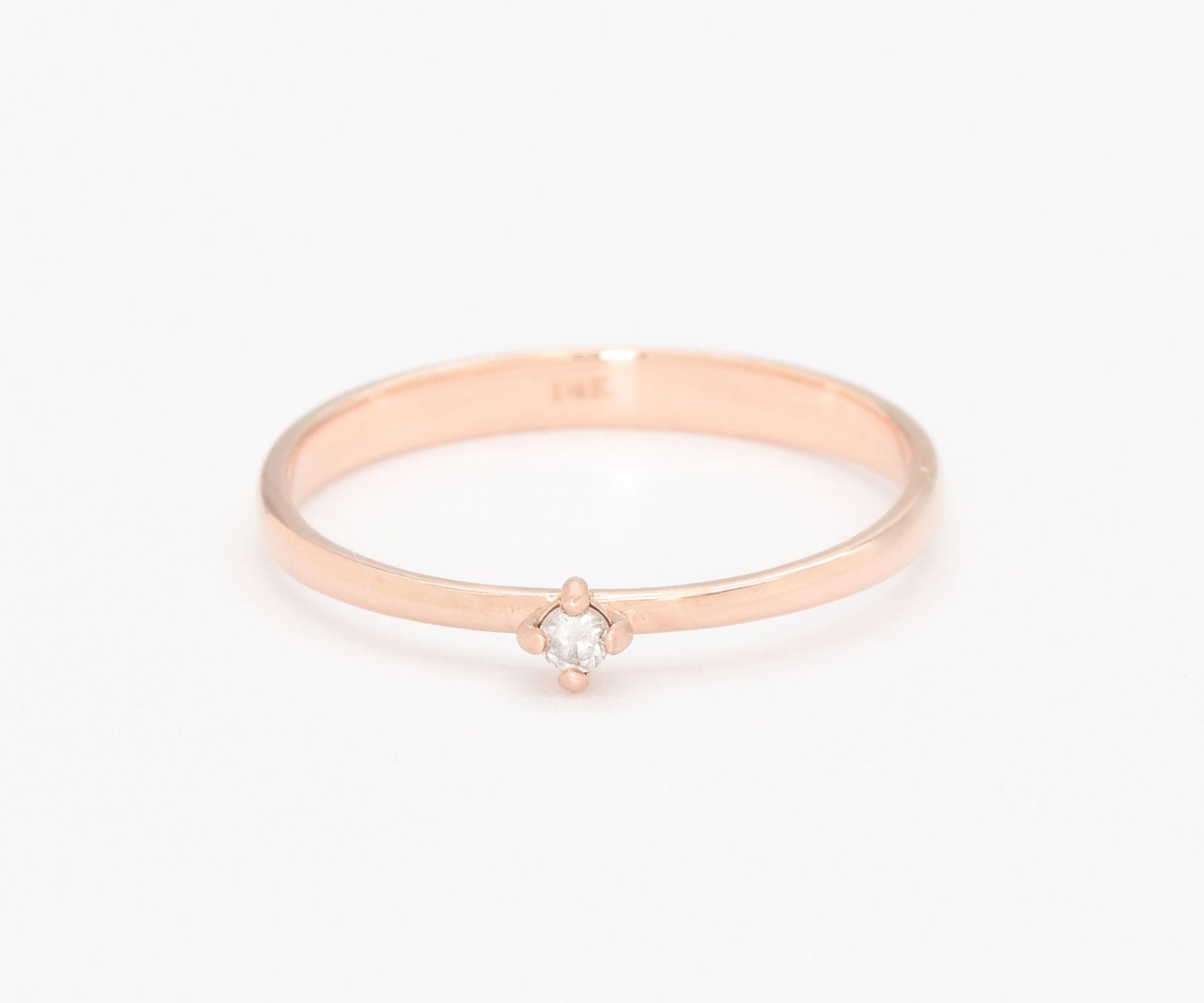 CERTIFIED Real Diamond Ring - Solid 14k Rose Gold Ring - Genuine Diamond Engagement Ring