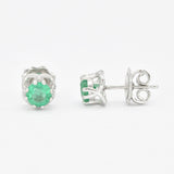 Certified Real Emerald Earrings - Solid 14k White Gold Emerald Studs - Green Emerald White Gold Earrings