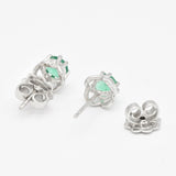 Certified Real Emerald Earrings - Solid 14k White Gold Emerald Studs - Green Emerald White Gold Earrings