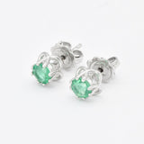 Certified Real Emerald Earrings - Solid 14k White Gold Emerald Studs - Green Emerald White Gold Earrings