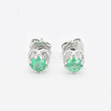 Certified Real Emerald Earrings - Solid 14k White Gold Emerald Studs - Green Emerald White Gold Earrings