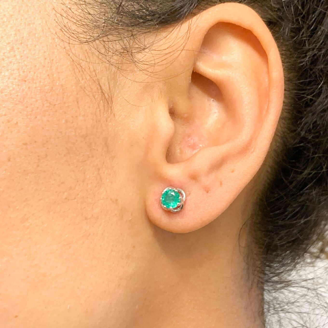 Certified Real Emerald Earrings - Solid 14k White Gold Emerald Studs - Green Emerald White Gold Earrings