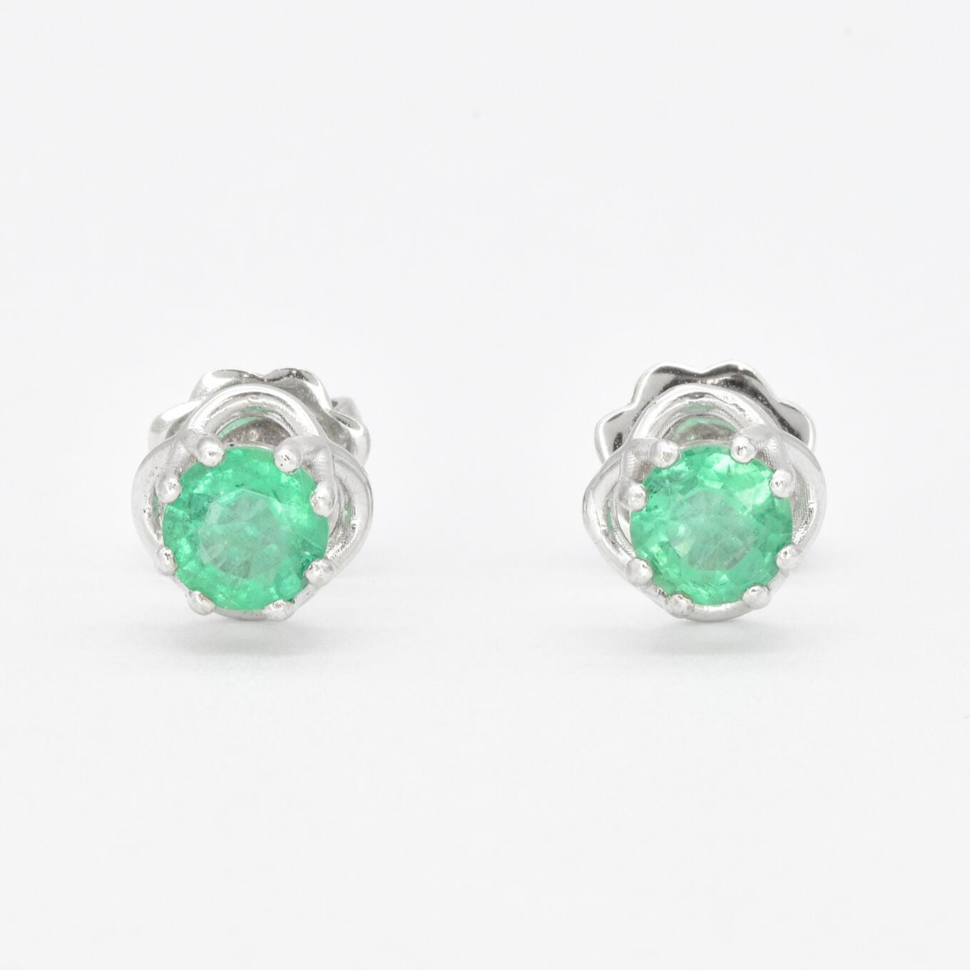 Certified Real Emerald Earrings - Solid 14k White Gold Emerald Studs - Green Emerald White Gold Earrings