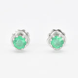 Certified Real Emerald Earrings - Solid 14k White Gold Emerald Studs - Green Emerald White Gold Earrings