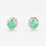 Certified Real Emerald Earrings - Solid 14k White Gold Emerald Studs - Green Emerald White Gold Earrings
