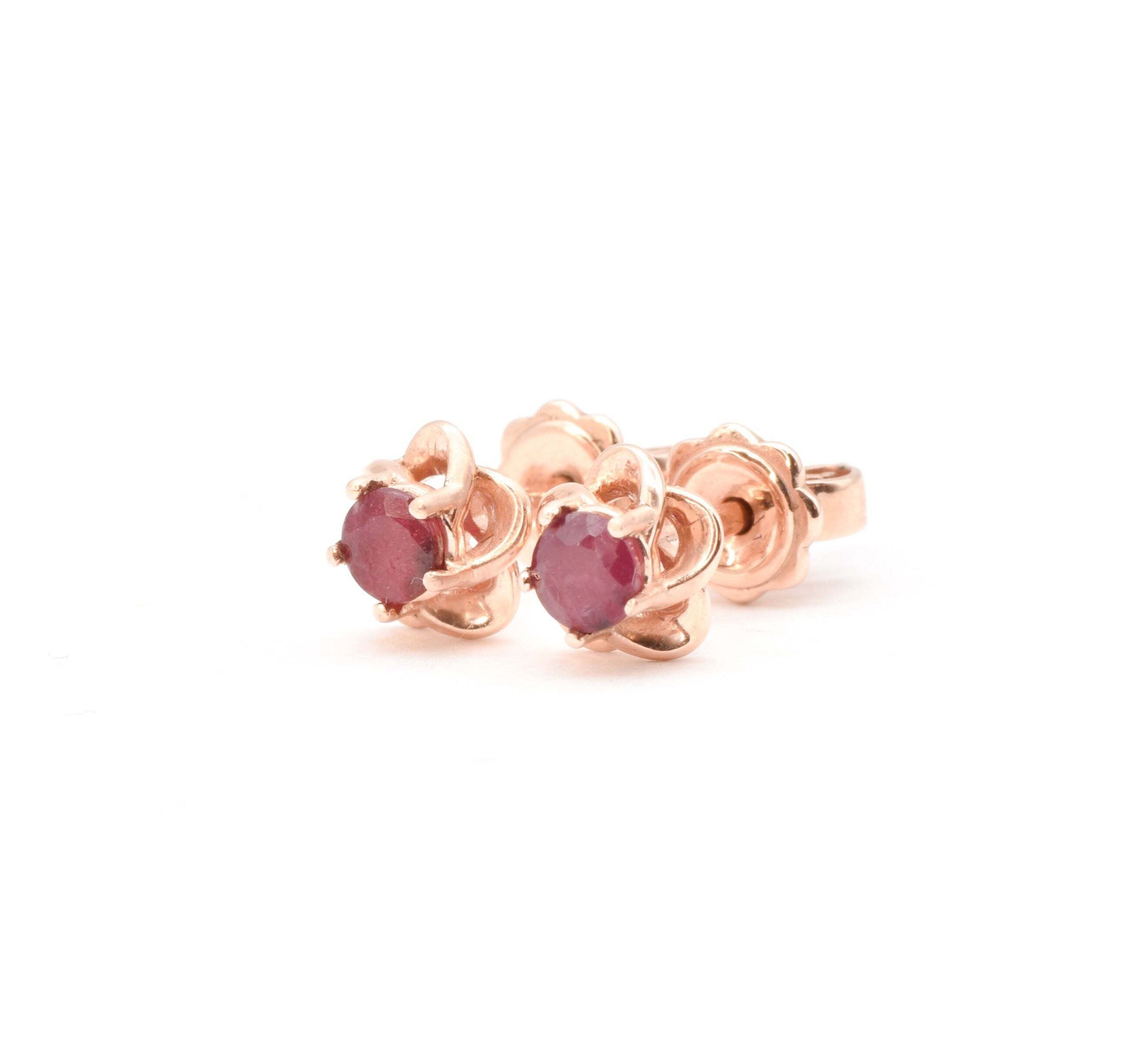 Certified Real Ruby Studs - Real 14k Rose Gold Ruby Earrings - Dainty Flower Gold Earrings (41097000583234)