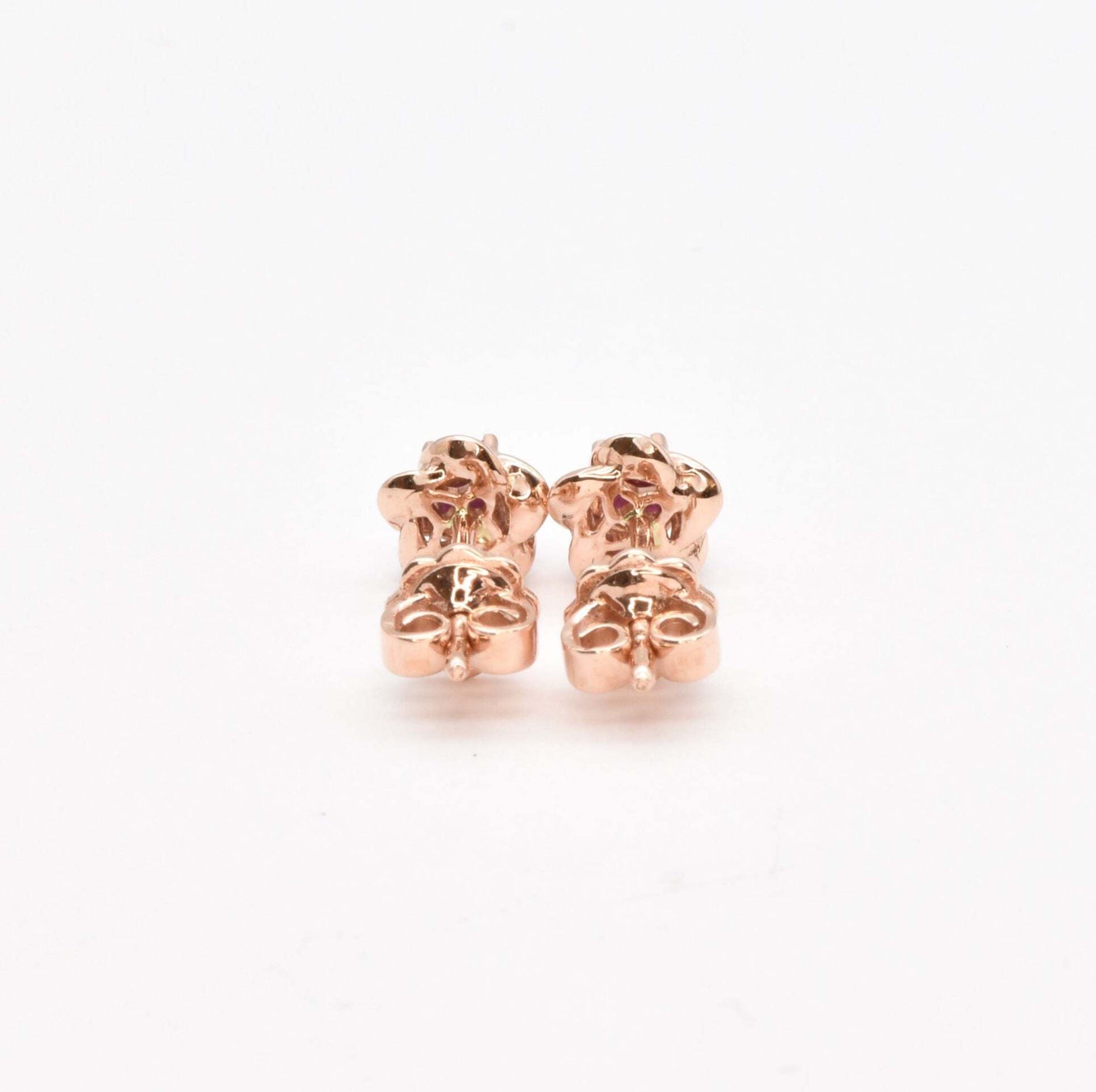 Certified Real Ruby Studs - Real 14k Rose Gold Ruby Earrings - Dainty Flower Gold Earrings (41097000583234)